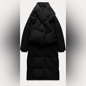 Zara ZW Collection Black Padded Anorak Water Repellent Womens Jacket with 🧣 NWT